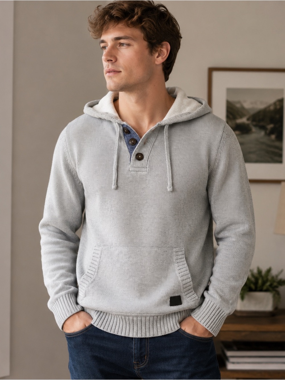 Guess Light Gray Hooded Sweater 100% Cotton